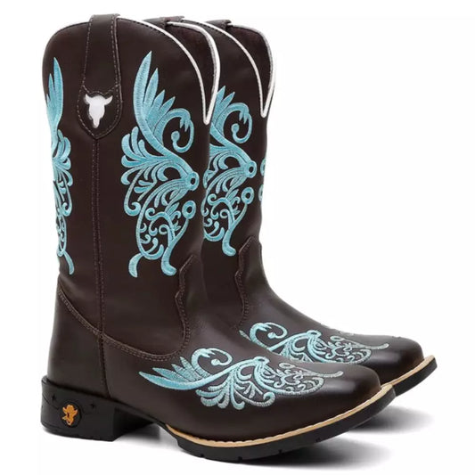 Bota Texana Feminina "Floral Azul" - Esporatto